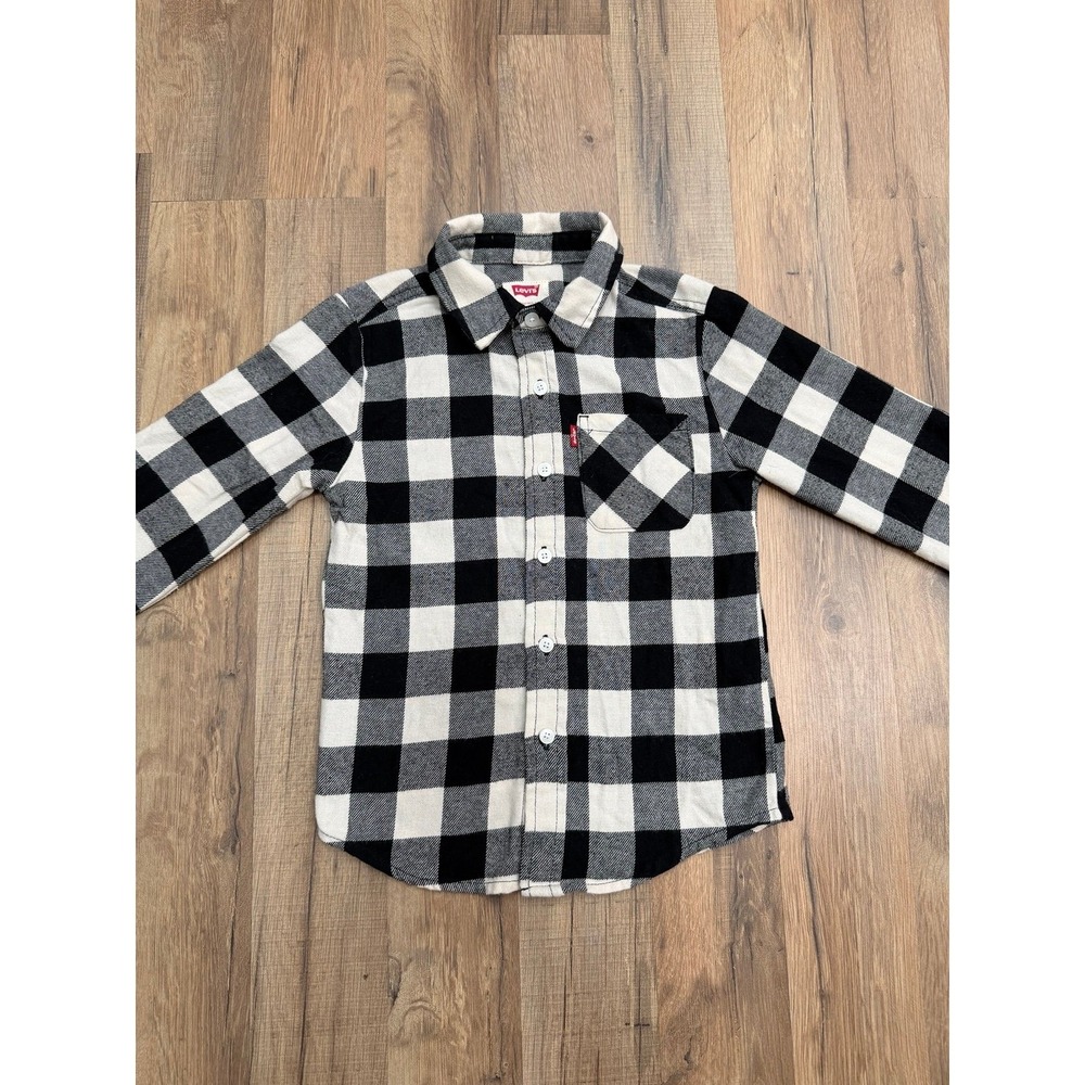 Levi's Kids Buffalo Check Flannel‎ Shirt Black White Plaid Button Front XS 5/6